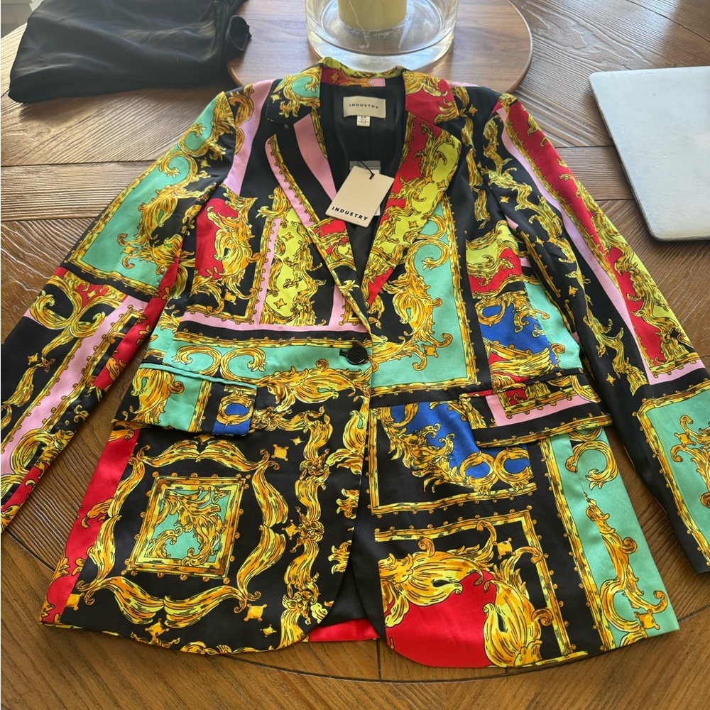 Industry- NWT Notched Collar Multi Color Printed Blazer Jacket - Picture 11 of 14
